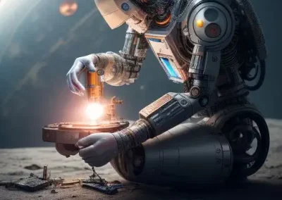 A Cyborg repairing a ship